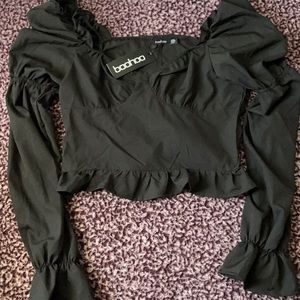 Tall woven ruffle sweetheart neck blouse